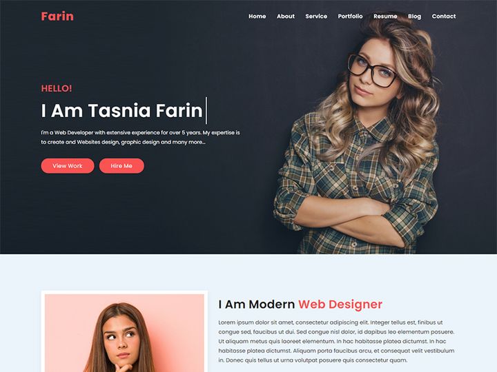 Farin Personal Portfolio Landing Page Template preview picture