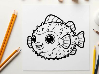 Cute smiling pufferfish cartoon vector illustration