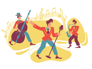 Jazz swing show 2D vector web banner, poster preview picture