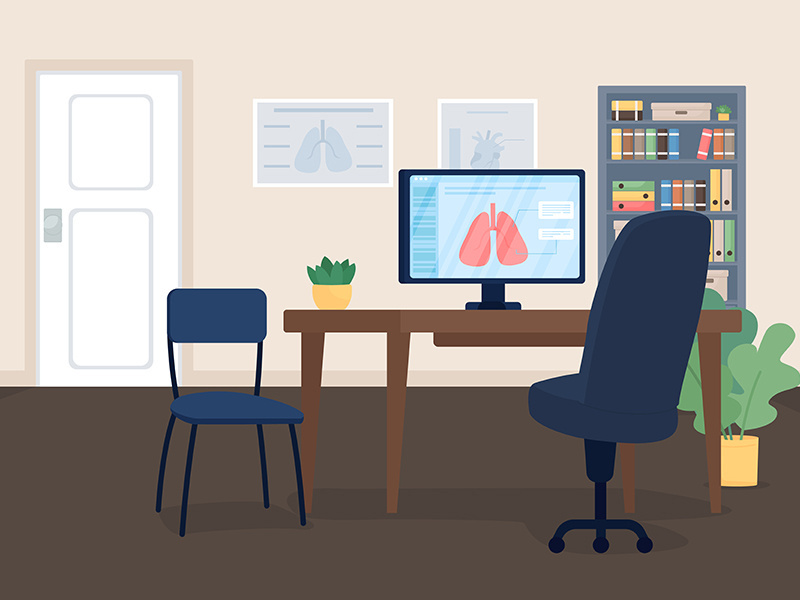 Respiratory doctor office flat color vector illustration
