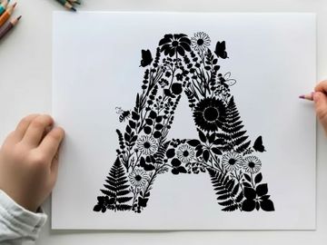 Silhouette of letter a made of flowers and leaves preview picture