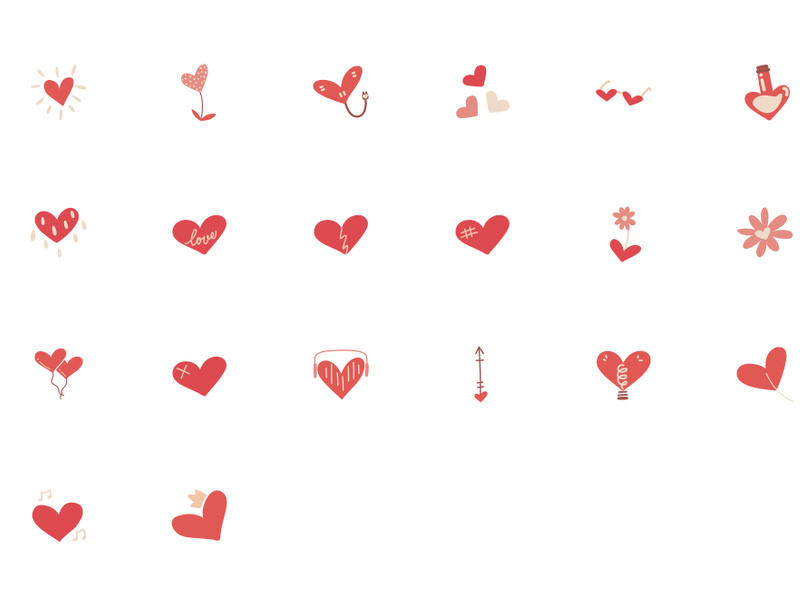 20 icons svg red heart Valentine stickers