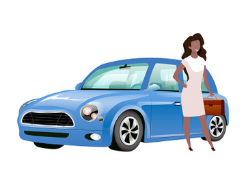 Businesswoman standing by car flat color vector faceless character preview picture
