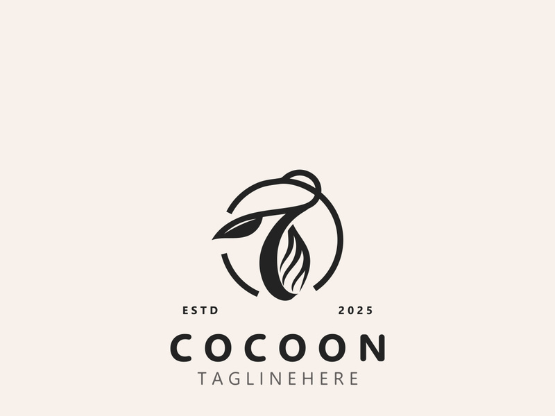 Cocoon logo Butterfly silkworm symbol. Illustration caterpillar animal template design