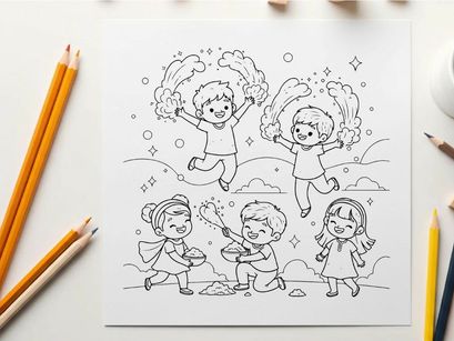 Children playing joyfully outdoor vector illustration