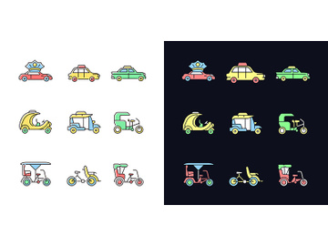 Taxicab types light and dark theme RGB color icons set preview picture