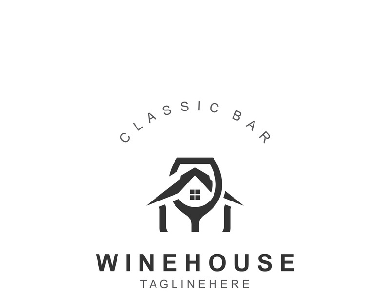 Wine house logo design cretive with drink glass and house template