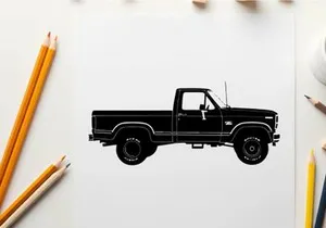 Silhouette of a classic pickup truck with a long bed and two doors