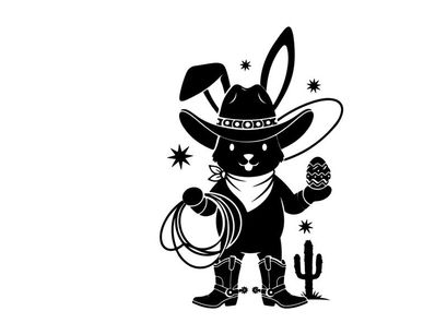 Black silhouette bunny cowboy with cactus and lasso silhouette