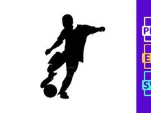 Silhouette of a soccer player kicking a ball in mid action