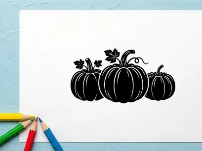 Silhouette of three pumpkins with leaves for autumn or Halloween themes