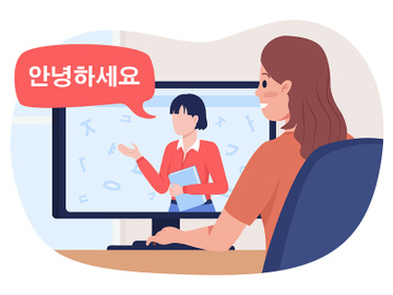 Taking Korean online course 2D vector isolated illustration preview picture
