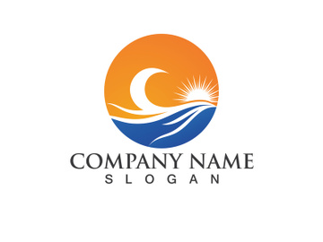 Blue water wave And sun logo design template preview picture