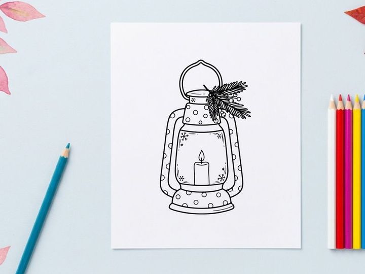 Ilustrasi lentera Natal buatan tangan dengan lilin dan cabang pinus untuk dekorasi liburan