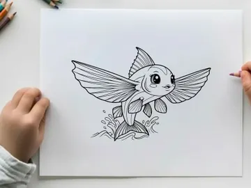 Flying fish cartoon mascot vector illustration flat design preview picture