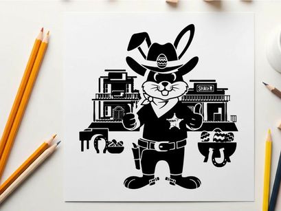 Cowboy rabbit silhouette in a western town scene