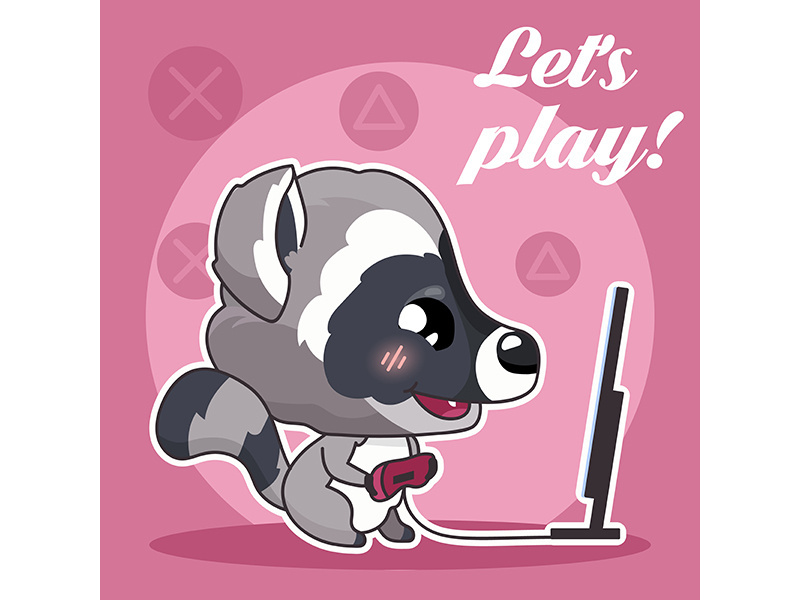 Cute raccoon kawaii character social media post mockup