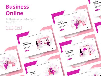 Business Online sets Illustration