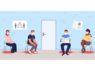 Patients waiting for coronavirus vaccine flat color vector illustration preview picture