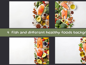 Fish and different healthy foods background preview picture