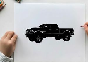 Silhouette of a black pickup truck on a white background