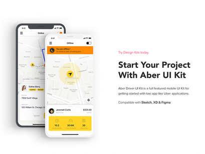 Taxi Driver Booking UI Kit for ADOBE XD