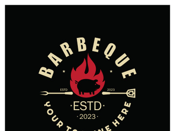 Smoke and BBQ Barbecue Vintage hot grill, with crossed flames and spatula. Logo for restaurant, badge, cafe and bar.vector preview picture