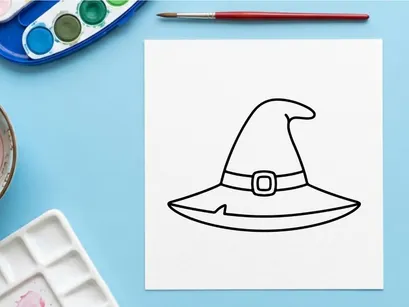 Simple witch hat icon isolated on white. Minimalist Halloween costume accessory vector illustration for design.