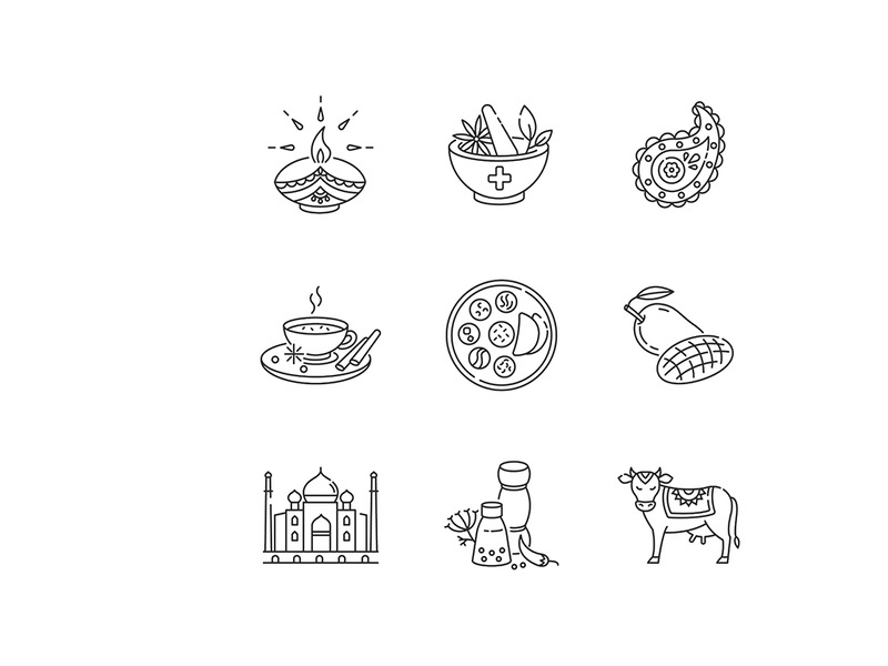 Indian traditions pixel perfect linear icons set