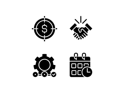 Successful business startup black glyph icons set on white space