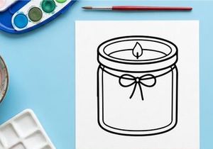 Scented candle line art icon. Minimalist vector illustration of a glass jar candle.