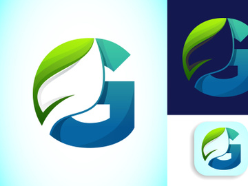 English alphabet with negative space leaf logo vector template. Gradient logo design preview picture