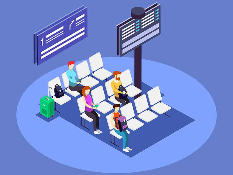 Airport departure area isometric color vector illustration