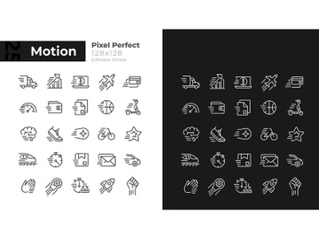 Motion pixel perfect linear icons set for dark, light mode preview picture