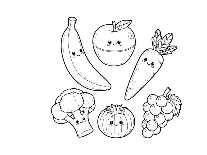 Cute food fruits and vegetables vector illustration flat design