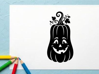 Cute Halloween Pumpkin Character with Smiling Face and Decorative Details