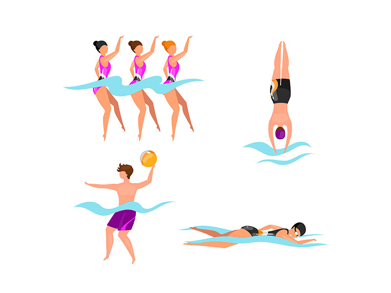 Extreme water sports flat vector illustrations set