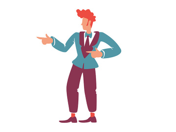 Red haired handsome guy gesturing with finger flat color vector faceless character preview picture