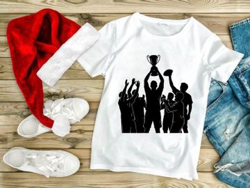 Victorious team celebrating with a trophy in silhouette preview picture