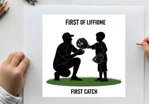 Silhouette of a man and boy catching a baseball first of liffiome