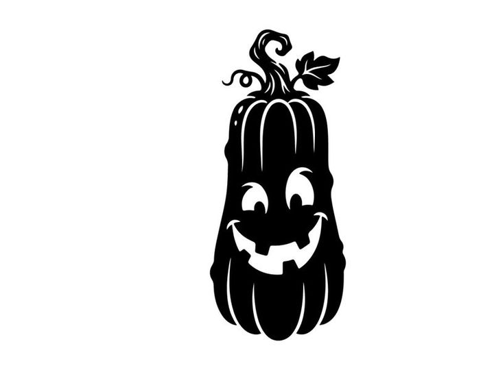Cute Halloween Jack-o'-lantern with a smiling face and curly stem