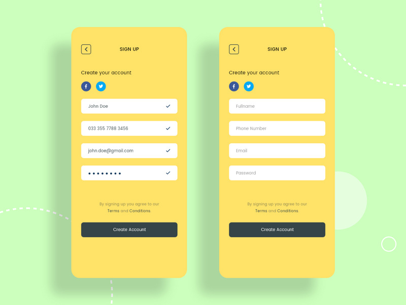 Sign up and Sign up fill full screens concept for Social app