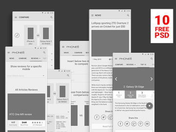 Free PSD Wireframes for Phones Reviews - Material Design preview picture