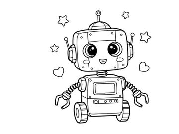 Cute robot with hearts and stars vector illustration preview picture