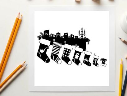 Christmas stockings silhouette hanging on a mantle