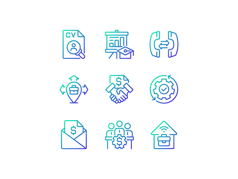 Business coordination gradient linear vector icons set