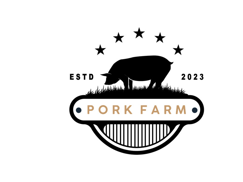 Pig Logo, Grilled Pork Pig Simple Rustic Stamp, Livestock Cattle Vector