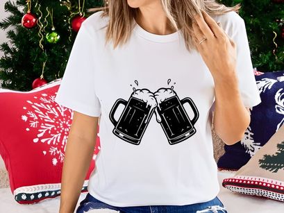 Two beer mugs cheering toast celebration foam cartoon vector