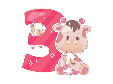 Cute three number with baby giraffe cartoon illustration preview picture