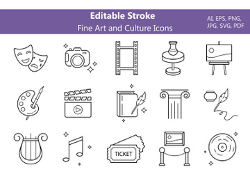 Art and Culture Editable Line Icons Set preview picture